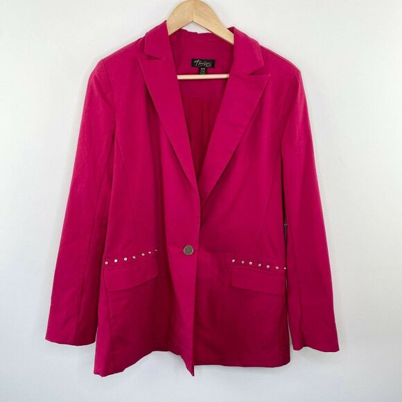 Thalia Sodi Cerise Pink Studded Pocket Blazer Jacket Women's Size Medium M - Picture 1 of 9